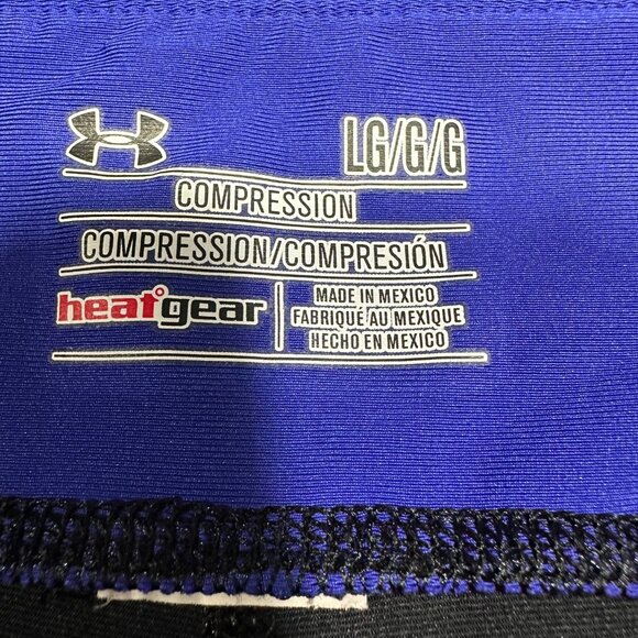 Under Armour Pants Womens Large Compression  Black Blue Heat Gear Crop Pull On - Picture 5 of 5